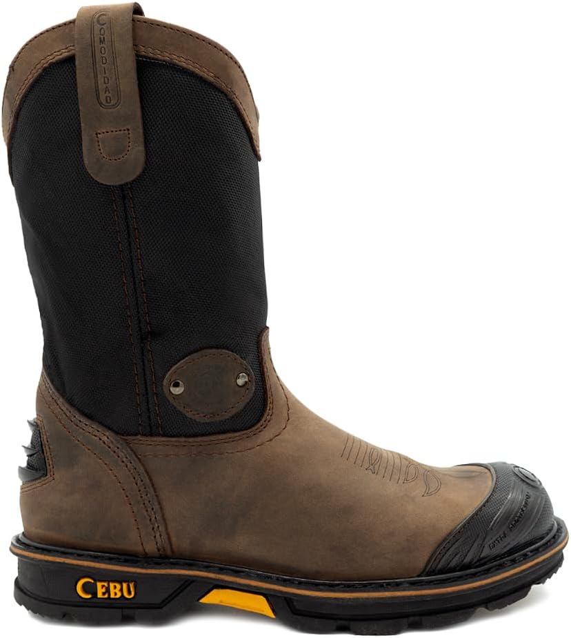 CEBU Men's HL200 Steel Toe Breathable 10" Pull On Work Boots - Brown 7.5 US - Image 5