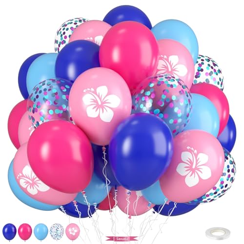 Pink and Blue Balloons 12 Inch Royal Blue Hot Pink Confetti Balloons for Girl Cartoon Birthday Pool Party Graduation Baby Shower Gender Reveal Supplies