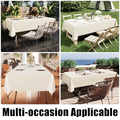 Image of Smiry Rectangle Table Cloth 60x144 Inch, Waterproof Wipeable Vinyl Tablecloths Protector, Oil Spill Proof Plastic Table Cover for Dining, Picnic, Camping, Outdoor, Beige