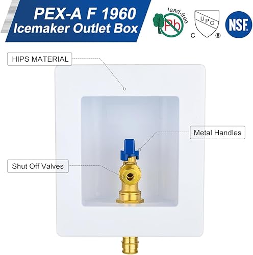 Miniatura 40 de EFIELD Caja de máquina de hielo premium, entrada Pex de 1/2 pulgada, válvula de bola de 1/4 de giro instalada con pararrayos de martillo de agua