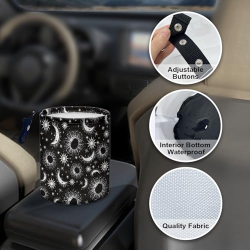 Image of Moon and Star Car Garbage Can Small Trash Can with Leak Proof Inside Liner and Hanging Strap Cars Organizer Portable Cars Essentials