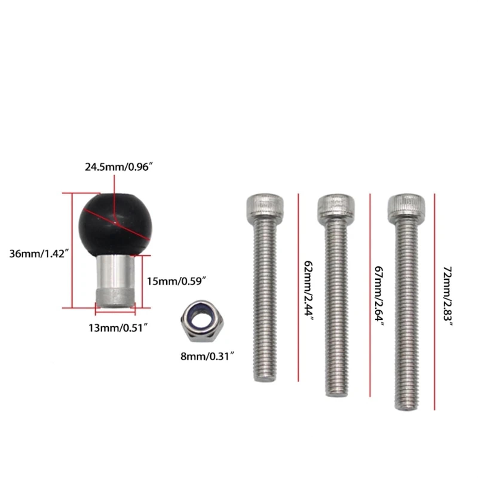 ECSiNG Base A Sfera Per Manubrio Moto, Attacco RAM Compatibile, Viti M8 Da 55/60/65 Mm E Dado Inclusi, Per Supporto Telefono, GPS O Action Cam - 2