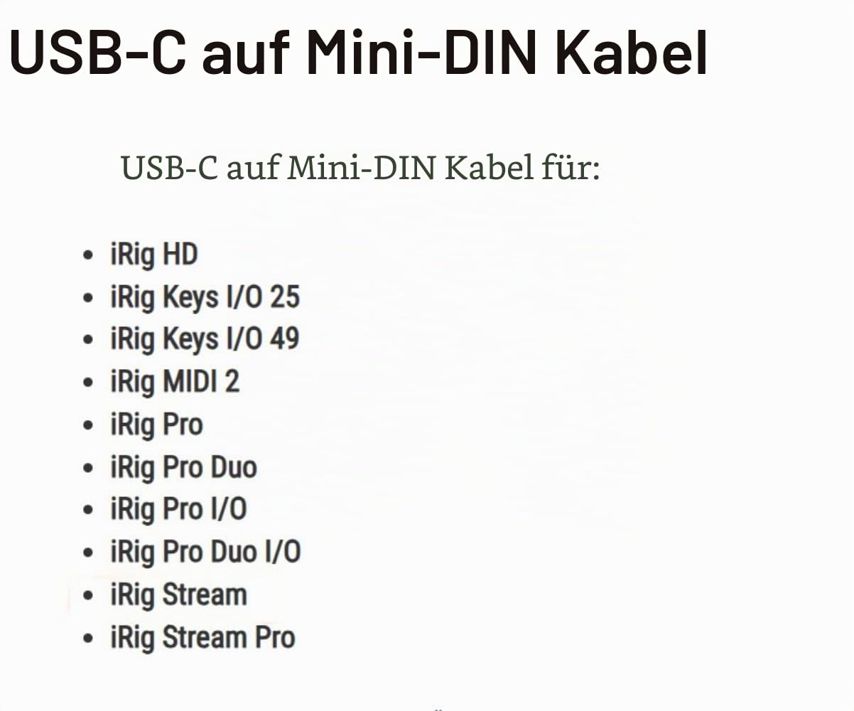 Youtang USB-C auf Mini-Din 7-poliger Stecker Kabel für IK Multimedia iRig-Serie, kompatibel mit HD, HD-A, Keys, I/O 25, I/O49, MIDI 2, Pro, Pro Duo, Pro Duo I/O, Pro I/O, Stream (USB-C auf Min Din, 10