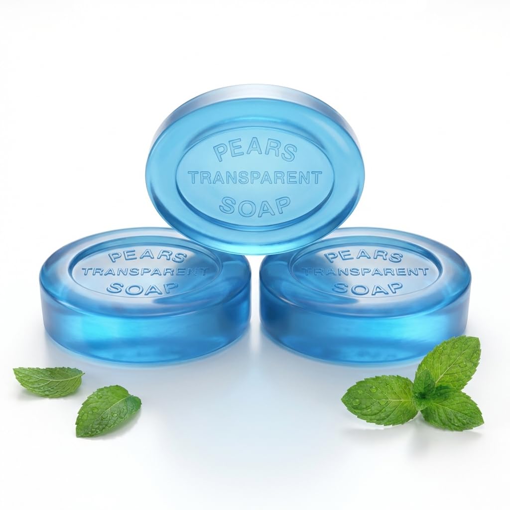 Pears Transparent Hand Soap Bar Set of 3 with Mint Extracts - Natural Glycerin Bathing Soap for Sensitive Skin, Gentle Moisturizing Body Soap Bar, Pure Mild Cleansing, 125g Each