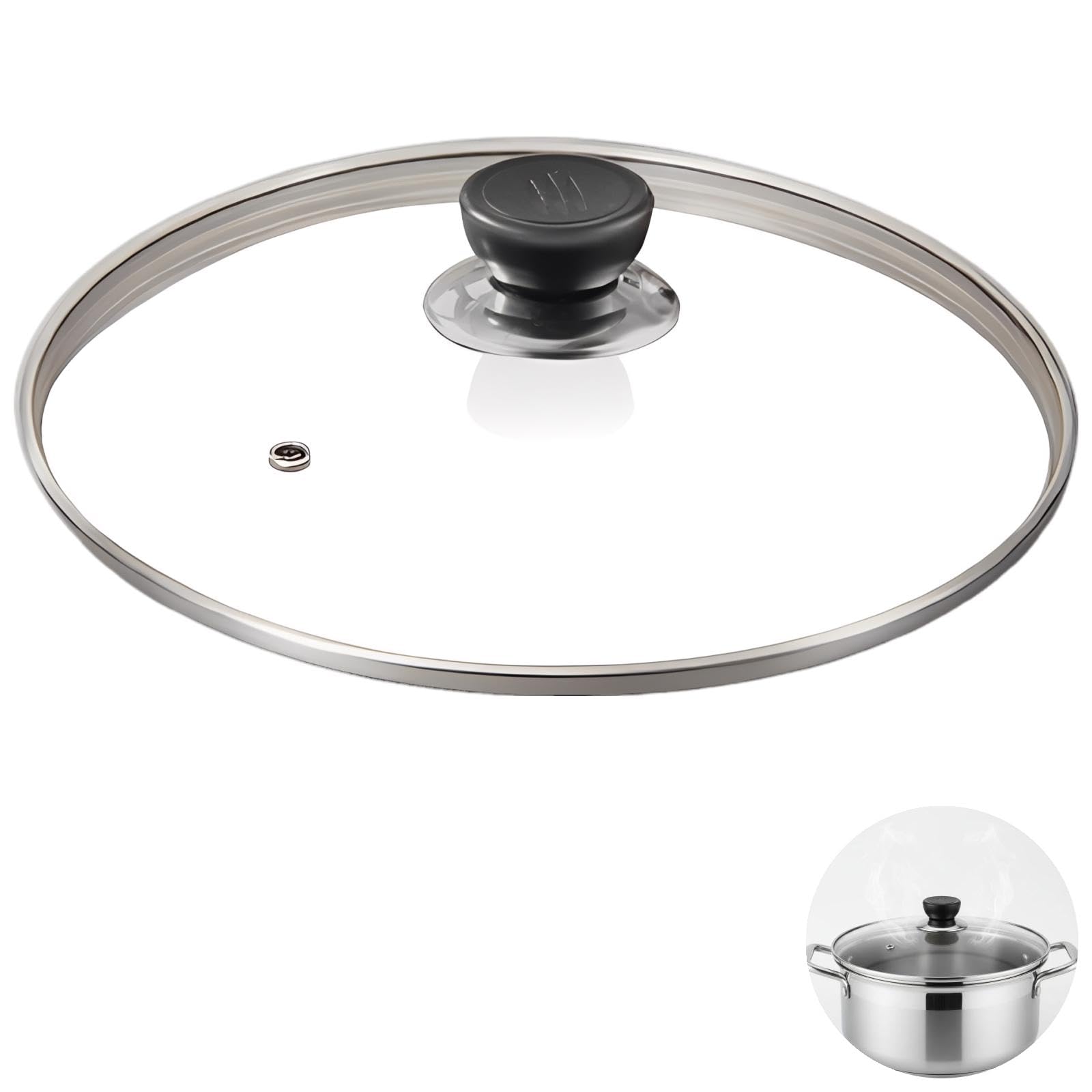 Topfdeckel aus gehärtetem Glas, 9,6 Zoll / 24,5 cm universeller Ersatzdeckel mit Dampfauslass und kühl bleibendem Griff, runder Deckel für Bratpfannen, Pfannen, Kochtöpfe und Woks