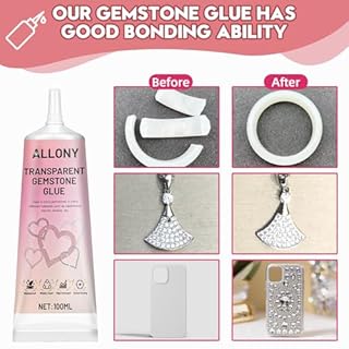 Allony Colla Strass e Gioielli su Tessuto, 7 Colori Termoadesivi Diamanti, Resistente ai Lavaggi, Progetti Artistici e Artigianato, 100ml