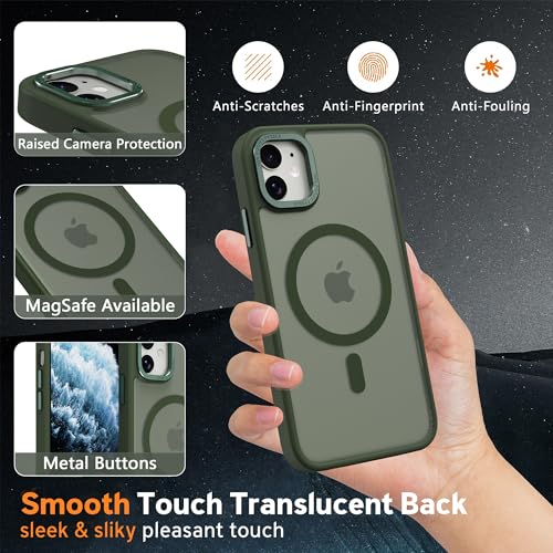 Image of Magnetic iPhone 12 /12Pro case,Compatible with Magsafe, Military-Grade Protection,Slim Translucent Matte Shockproof with Anti-Scratch Anti-Fingerprint Phone Cover (blackish green, iPhone 12 /12Pro)
