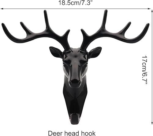 Miniatura 3 de Cangder 3 ganchos de pared de ciervos, cuernos de pared, ganchos de pared de animales negros, soporte para llavero colgante para decoración de pared