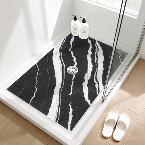 Image of Shower Mat Non Slip: 24x36 Inch Large Shower mats for Inside Shower with Drain Hole in Middle, Super Soft PVC Loofah Massage Shower Floor Mat, Anti Slip Shower Stall Mat, Quick Drying
