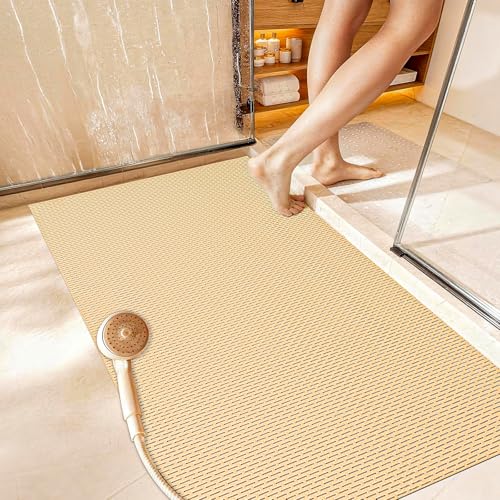 Extra Large Non-Slip Shower Mat, Fast-Dry PVC Bath Stall & Tub Mat, Drain-Hole Design,for Shower Stall Tub for Elderly/Kids，Non Slip Bathroom Safety Accessory，Beige 32"x47" by Aqzuxira - Used condition - Image 9