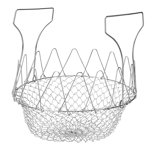 Belle Vous Cesta Freidora Aceite Plegable de Acero Inoxidable - Colador de Cocina Malla de Metal para Freir Patatas Fritas, Vaporera Cocinar, Lavar Vegetales y Frutas