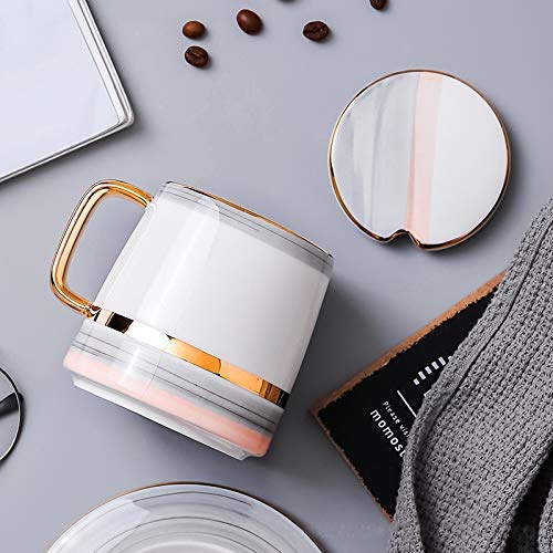 Taza de té Negra, Juegos de Tazas de café de cerámica con Esmalte de Perlas, 3 uds. con Tapa, Plato, Cuchara, Tazas, té con Leche, Vasos de café, 400m