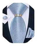 Picture of DiBanGu Mens Tie Set Silk Necktie and Gold Tie Ring Pocket Square Cufflinks Formal Business Wedding Ties with Gift Box, Light Blue