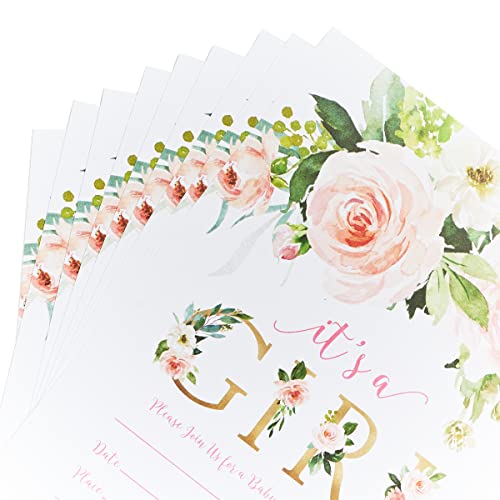 All Ewired Up 25 Pink It's A Girl Baby Shower Invitations With Envelopes (Large Size 5X7) Boxed Set, Double-Sided, Boho Floral Greenery, Sprinkle, Blush Boho #TOP7
