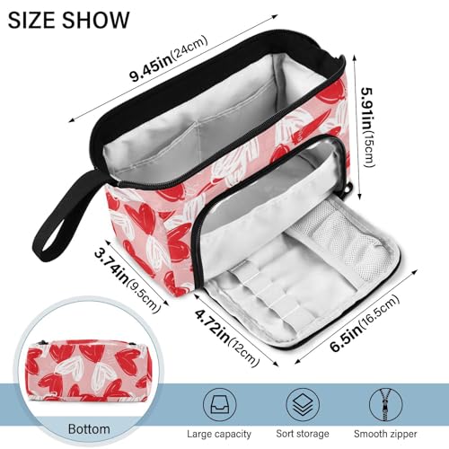 Image of Bolaz Big Capacity Pencil Pen Case Pouch Bag School College Office Organizer for Teens Girls Adults Student-Valentine's Day Red White Hearts on Pink