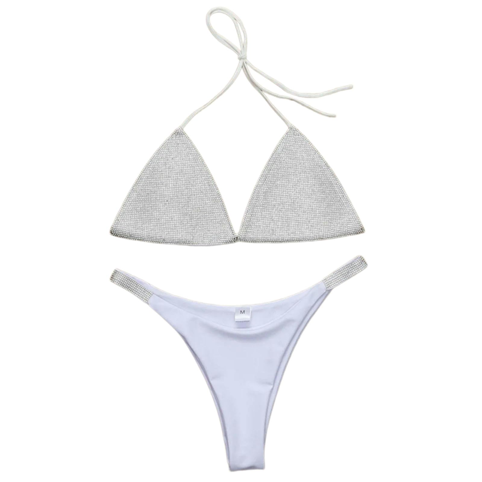 Bikini z poliestru i elastanu w panterkę ze strasami