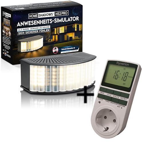 Home Shadows Anwesenheitssimulator HS2Pro - Einbrecher Abschreckung und Einbruchschutz durch Licht und Schatten Schwarz + Digitale Zeitschaltuhr