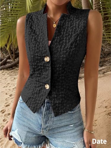 Image of Mina Self Women's 2026 Summer Lightweight Knit Vest Top - Breathable Stretchy Floral Trendy Casual Work Office Slim Waistcoat