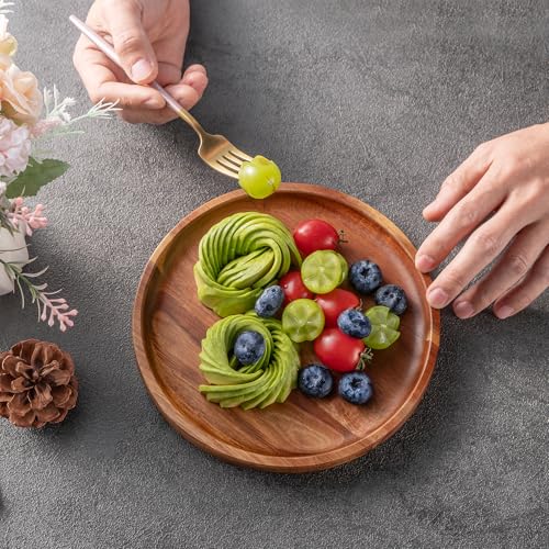 Image of BF BILL.F SINCE 1983 Wooden Plates Round Dinner Plates 8 Inch Acacia Wood Serving Tray Wooden Serving Platters for Home Decor, Food, Vegetables, Fruit, Charcuterie, Appetizer Serving Tray (Set of 4)