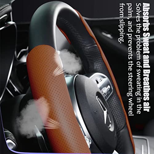 Image of AutoBizarre Car Anti Skid Non Slip Rust Brown Leather Steering Wheel Grip Covers Decoration Universal for All Cars - Set of 2 pcs