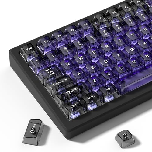 Image of dagaladoo Clear keycaps,Transparent Keyboard keycaps,Jelly Key caps Set,Shine Through keycap,MDA Profile Keyboard caps for Mx Switches Mechanical Keyboard (Purple and Grey)