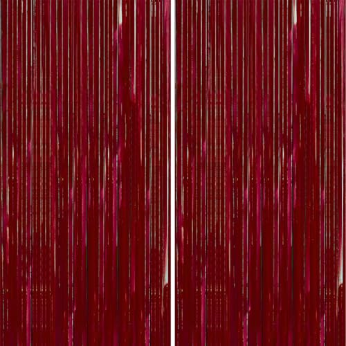 PartyWoo Red Foil Fringe Tinsel Streamers Backdrop Curtain 2pcs 8.2FT