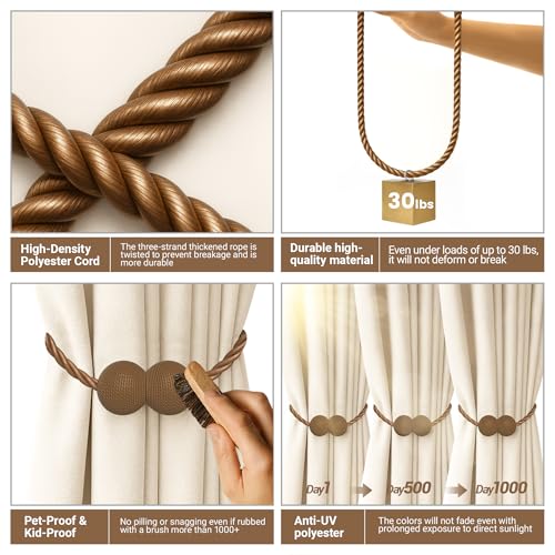 image for Hion Magnetic Curtain Tiebacks Dark Brown 6 Pack, Curtain Tiebacks Buc