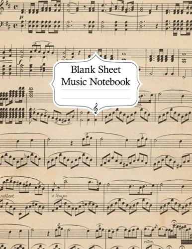 Blank Sheet Music Notebook - Black and White Old Musical Notes Cover - 9 Staves per Page: For musicians to compose music - classic, rock, pop