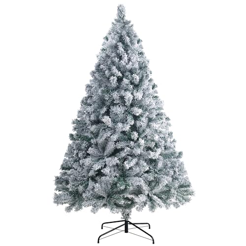 5ft Snow Flocked Artificial Christmas Tree with 532 Tips Realistic Holiday Premium Full Winter White Pine Xmas Tree Full Appearance Snowy Easy Assembly with Sturdy Metal Stand 150cm