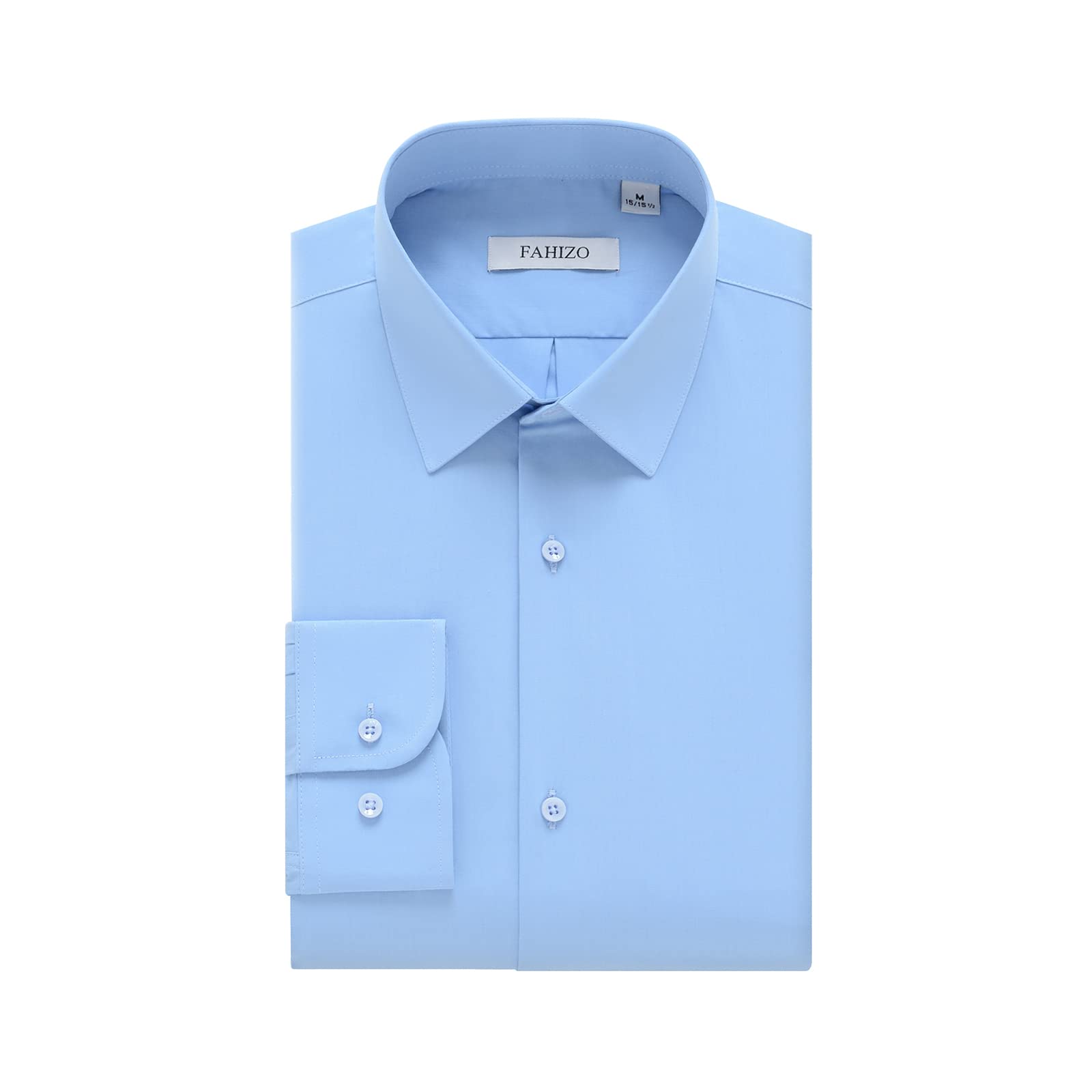 FAHIZO Camisa de vestir para hombre, casual, ajuste regular, elástica, de manga larga, con botones