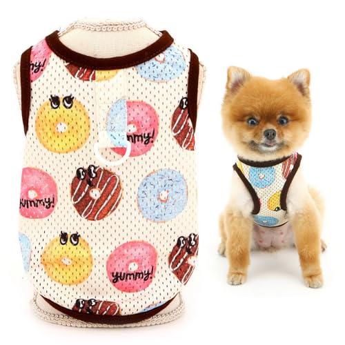 SMALLLEE_LUCKY_STORE Hunde-Shirt für kleine Hunde, kühlendes Netzgewebe, Haustier-Pullover, T-Shirt mit D-Ring und Donuts, bedruckt, Frühling, Sommer, atmungsaktiv, Welpen-T-Shirt, Chihuahua, Yorkie,