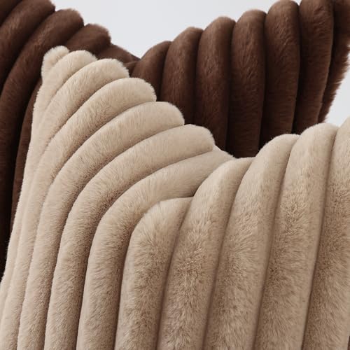Image of decorUhome Fall Cozy Faux Fur Throw Pillow Covers 22x22 Set of 2 Decorative Soft Plush Striped Modern Farmhouse Boho Couch Euro Sham Pillow Cases with Velvet Back for Sofa Bed Living Roomr, Dark Brown