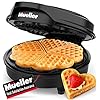 Mueller WaffleWiz Waffle Iron ,Non-Stick Cooking Plates, 5 Waffles at Once, Compact and Easy to Clean Mini Heart Waffle Maker, 900W, Black