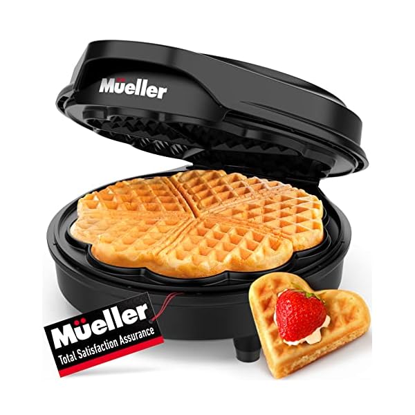 Mueller WaffleWiz Waffle Iron ,Non-Stick Cooking Plates, 5 Waffles at Once, Compact and Easy to Clean Mini Heart Waffle Maker, 900W, Black Mueller WaffleWiz Waffle Iron ,Non-Stick Cooking Plates, 5 Waffles at Once, Compact and Easy to Clean Mini Heart Waffle Maker, 900W, Black