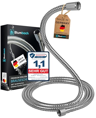BLUMBACH Duschschlauch 1,6m Edelstahl | MADE IN GERMANY mit Verdrehschutz | Brauseschlauch extrem flexibel, knickfest, Standard 1/2' Anschluß, Metallschlauch doppelt gewickelt, Trinkwasser geprüft