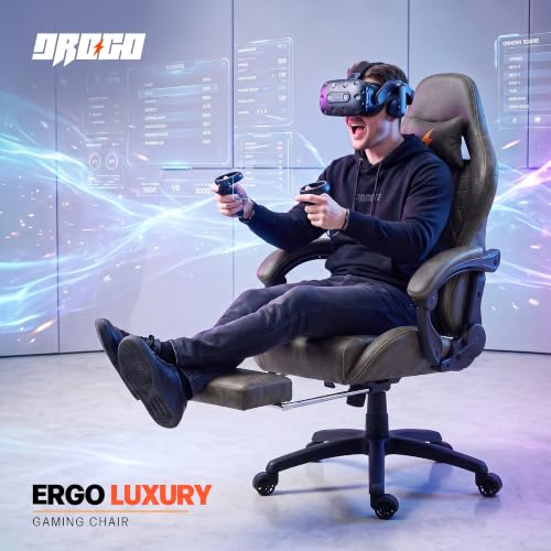 Image of BAYBEE Drogo Multi-Purpose Ergonomic Gaming Chair with 7 Way Adjustable Seat, Head & USB Massager, PU Leather Lumbar Pillow Home & Office Chair with Full Reclining Back Footrest (Emperor Brown)