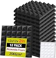 Foneso Acoustic Foam Panels, 12''x12''x2'' High Density Sound Proof Foam Panels for Walls, Pyramid Designed Acoustic Panels Sound Absorbing for Sound Studio, Podcast Recording and Offices (12Pack)