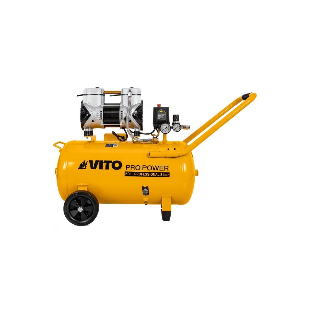 VITO - Compresseur d'air Silencieux 50L 8 Bar 2CV 1.5KW 115 Psi 236 L/min Sans huile