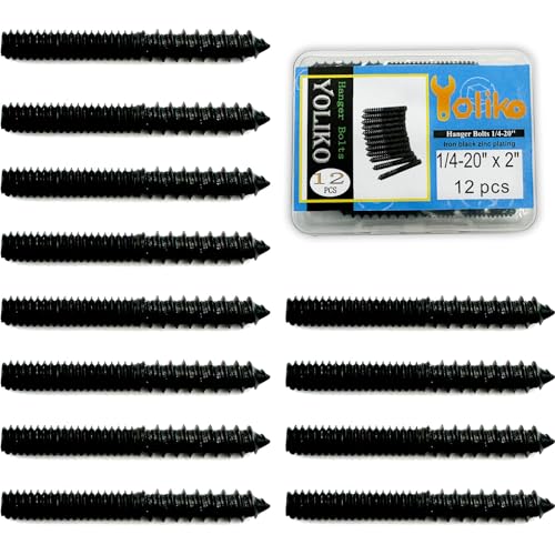 Image of 12 Pack 1 /4-20 x 2 Inch Black Hanger Bolts 1 /4-20 inch Double Headed Bolts 1 /4 Wood Dowel Screw Self-Tapping Screw Hanger Bolts for Furniture Screws Double Screw Threaded Rods Bolt 50mm Length