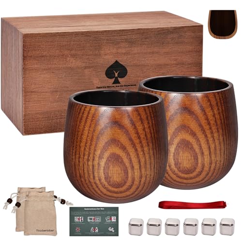 Tinnberlohas Charred Wooden Whiskey Glass Set of 2 – Durable Bourbon Glass for Men,...