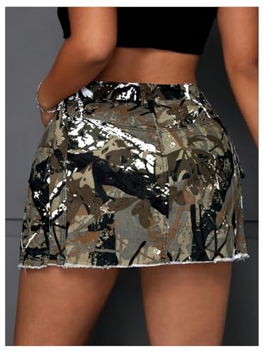 WDIRARA Women's Plus Size Y2K Mini Denim Skirt High Waist Bodycon Cargo Skirts with Flap Pocket2