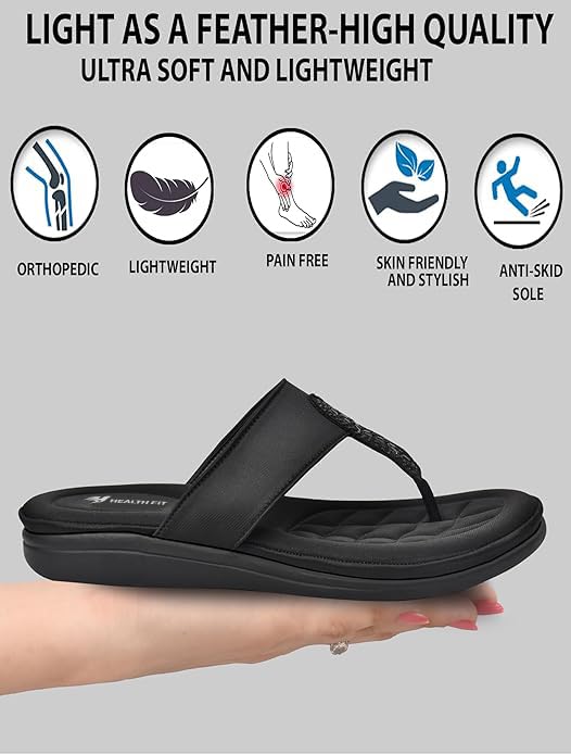 Image of HEALTH FIT EXTRA SOFT Women's Comfortable Memory Foam Doctor Slippers /Flip-Flops|Fashionable Casual & Stylish|Lightweight & Breathable|Outdoor Synthetic Casual Chappals Sandals Ladies & Girls HF23