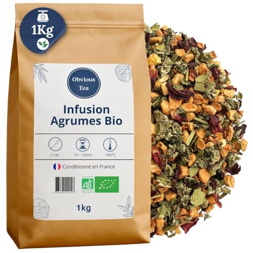 Infusion Agrumes Bio - Infusion Vegan aux Fruits, en Vrac, 100% Naturel, Sans OGM - Agriculture Biologique - Fabrication Française - Sachet 1 kg (500 Tasses)