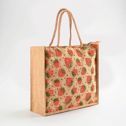 Image of Kuber Industries Grocery Bag /Shopper Bag with Strong Handles for Shopping /Grocery /Lunch | Lightweight /Reusable and Foldable | Strawberry - Brown
