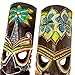 Things2Die4 Set of 2 Hand Crafted Wooden 20 Inch Tiki Wall Masks Palm Tree and Plumeria Flower Designs, Multicolored
