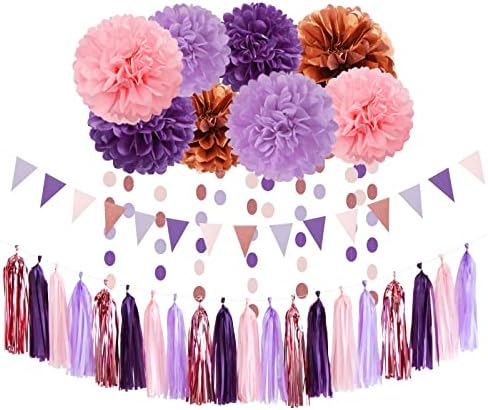 Party Decoration 23pcs Kits-Paper Flowers,Banner Flags,Tassel Garland,Baby Bridal Shower Birthday Decorations Wedding Bachelorette Engagement Bunting Lasting Surprise (Sage Green Pink Gold)