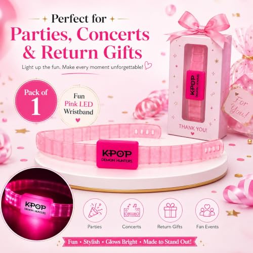 Image of Wanna Party Korean Pop Demon Hunters LED Light-Up Wrist Band for Kids | Pink Translucent Flashing Glow Bracelet | Adjustable Birthday Party, Concert, Dance Event, Return Gift & Party Favour - 1PC