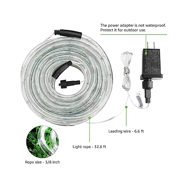 Lighting ever 33ft 240 led outdoor rope lights cool white 6000k, 24 v connectable, waterproof clear tube string lights for deck railing, patio ground, garden, yard lawn, flower bed landscape, camping - image 5