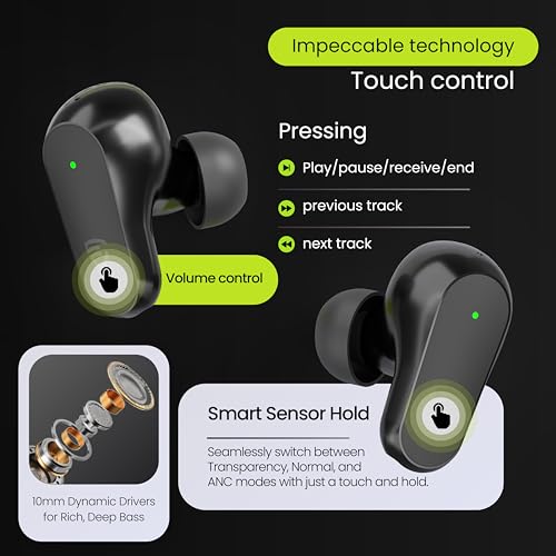 Image of E GATE A60 Gaming Earbuds with 60 Hrs Playtime, Quad Mic ENC,Touch Control, Low Latency, BT v5.3 Bluetooth Ear Buds with Voice Assistant, 10mm Bass Dynamic Driver, Water Resitant Wireless Earphones
