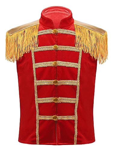 Choomomo Kids Military Drummer Waistcoat Halloween Carnival Circus Fringe Epaulet Gold Lace Dressy Vest